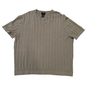 H&M Men's Regular Fit Ribbed Knit Short Sleeve Sweater Top Size XL Taupe Gray